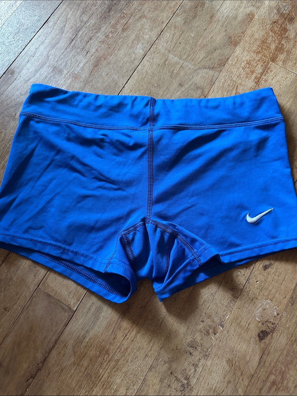 Nike Women's Royal Blue Bike Shorts with White Swoosh - Size S